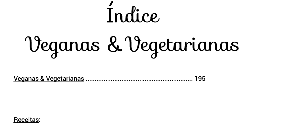 Índice de receitas veganas e vegetarianas do ebook